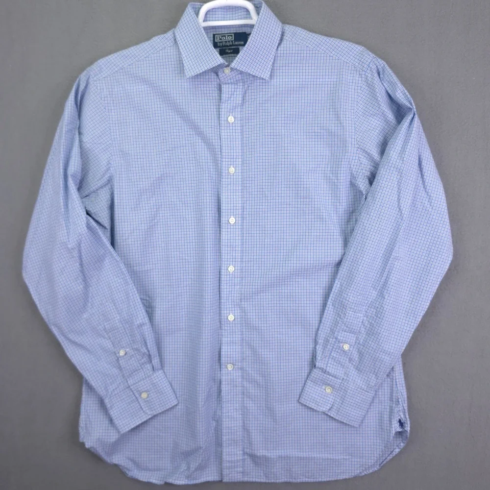 Polo Ralph Lauren Shirt Regent Fit Blue Gingham Check 16.5 L Cotton Dress Shirt